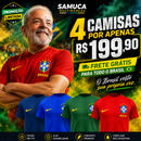 Kit Lula 4 Camisas Masculinas TechFit Malha Fria Anti-Suor Proteção Solar Seleção Brasileira