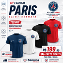 Kit 4 Camisas Masculinas TechFit Malha Fria Anti-Suor Proteção Solar Paris Saint-Germain - PSG