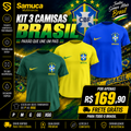 Kit 3 Camisas Masculinas TechFit Malha Fria Anti-Suor Proteção Solar Seleção Brasileira