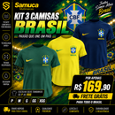 Kit 3 Camisas Masculinas TechFit Malha Fria Anti-Suor Proteção Solar Seleção Brasileira REF02