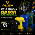 Kit 4 Camisas Masculinas TechFit Malha Fria Anti-Suor Proteção Solar Seleção Brasileira