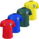 Kit 4 Camisas Masculinas TechFit Malha Fria Anti-Suor Proteção Solar Seleção Brasileira Jordan