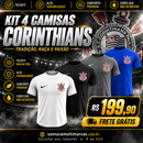 Kit 4 Camisas Masculinas TechFit Malha Fria Anti-Suor Proteção Solar Corinthians